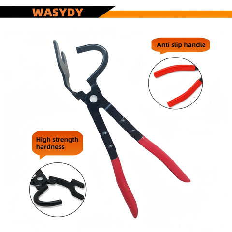 WASYDY exhaust hanger removal pliers with red grips and curved jaw for removing rubber exhaust hangers
