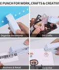 Heavy Duty 1/4 Inch Single Hole Paper Punch For Crafts And Office Use shown organizing documents, crafting, retail, and daily tasks.