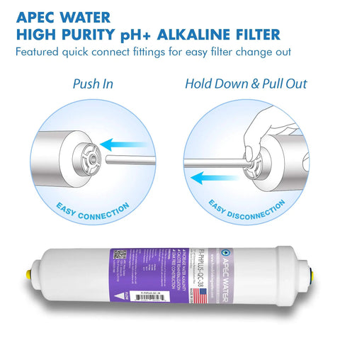 10 Inch High Purity PH Plus Calcium Carbonate Alkaline Filter For Your H2O Three Eighths Inch Quick Connect Made in USA Friction Welded Construction With No Glue Or Binder