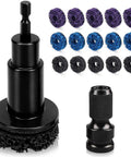Wheel Hub Cleaning Kit With 15 Cleaning Pads, Holder And Adapter For Power Drill Or Half Inch Impact Wrenches displayed