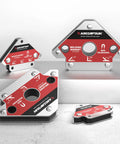 ARCCAPTAIN welding magnets set, 4-piece 25 lb/55 lb metal holders with red label, shown from front.