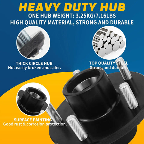 Two Sets 5 on 5 Inch Trailer Hub Kit For 3500 Lb Axles Fits 1-1/16 To 1-3/8 Tapered Spindle 84 5 Lug Idler Hub Kit