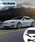 Heavy Duty 120W AC To DC Converter Plug And Play 12V Cigarette Lighter Adapter Straight Cord Ride Ready setup shown with a car.