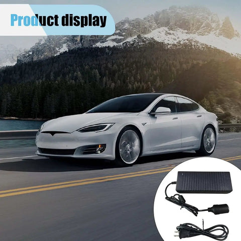 Heavy Duty 120W AC To DC Converter Plug And Play 12V Cigarette Lighter Adapter Straight Cord Ride Ready setup shown with a car.