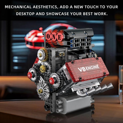 V8 Engine Model Kit That Actually Runs With An L Motor And Battery Box 478 Plus Pieces Visible 8 Cylinder Engine Building Blocks For Adults Hands On STEM Project Realistic Automotive Decor And Engineering Toy, desktop view