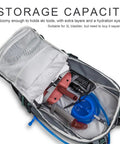 All Day Ski Hydration Backpack 30L for Snowboard Touring with open view showing interior organization and ski gear storage