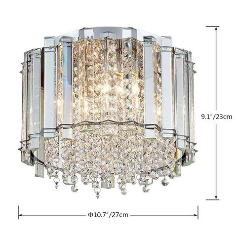 Crystal Ceiling Light Fixture 4-Light Flush Mount With E12 Base Modern Chrome Finish D11 X H9.5 Inches sparkling design
