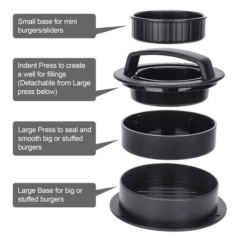 3 In 1 Hamburger Press With Nonstick Patty Mold For Stuffed Burgers Sliders And Veggie And Beef Patties Includes 100 Pcs Patty Papers