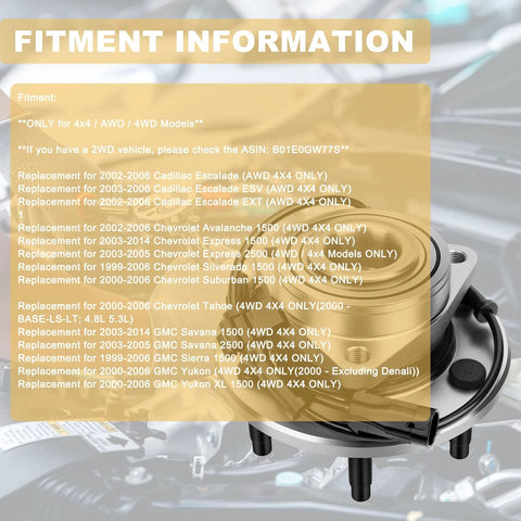 Fitment information for Pair Of Front Wheel Hub And Bearing Assemblies 515036 For 4WD Trucks And SUVs That Fit Chevrolet models.