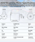 Specifications sheet for Beefy 3650 Brushless Motor 3900KV 3 175mm Shaft Waterproof For 1 To 10 Scale RC Cars