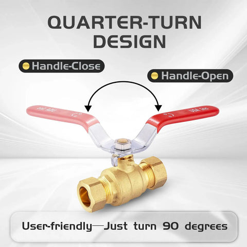 100 Pack One Half Inch Compression Shut Off Ball Valves With Red Handle For PEX Copper And CPVC Piping, Full Port Brass Construction, High Temperature And Pressure Resistant, DIY Plumbing Install Kit, quarter-turn brass valve