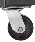 Caster wheel detail of National Public Seating 8500 Series Commercial Chair Dolly Cart For Storing Up To Forty Stackable Dining Chairs In Heavy Duty Black Steel With Angle Design.