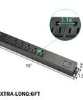 Kick The Clutter With This Badass Heavy Duty Power Strip Packing Six AC Outlets And Two Fast USB Chargers Six Foot Braided Surge Guard Cable For Phones Tablets And Desk Setups Black 300 Joules Shield with measurements