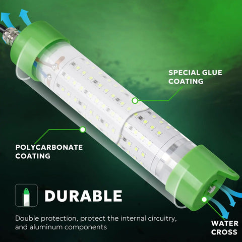 Underwater Green Light For Night Fishing And Fish Attracting 12V Submersible 100W 13000 Lumen IP68 with durable coating