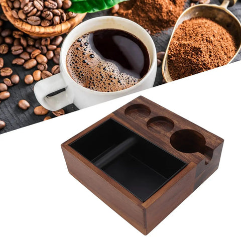 Wooden Coffee Tamping Stand Station 4 In 1 Tamper Holder With 1.5L Stainless Steel Slag Box 58mm Nonslip Tamp Tray For Home Office