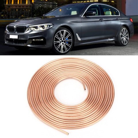 3/16 Inch Copper Plated Brake Line Tubing 25 Foot Flexible Coil Roll With 0.028 Inch Wall Durable Gold Finish, car background