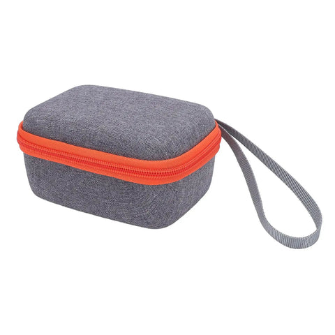Hard EVA Case For Kids Music Player With Velvet Lining Travel Storage Bag, gray with orange zip and handle strap visible.