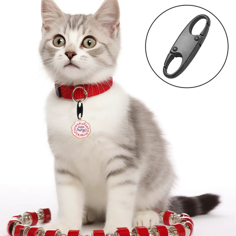 Zipper Pull Replacement Clips Pack Mini Carabiner Zipper Clips Easy Attach Premium PU Grip Durable No Slip Zipper Locks 6 Pack Black And White Anti Theft Clips For Bags Jackets Luggage displayed next to a kitten.
