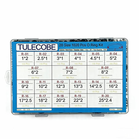 20 Size 1020 Pieces Nitrile Rubber O Ring Assortment Kit Universal Metric NBR Seals for cars in labeled storage box