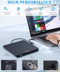 External CD DVD Drive For Laptops USB 3 Type C Plug And Play Portable Optical Drive No Driver Required USB Powered 13mm Slim DVD Player Compatible With Windows Mac Linux Travel Friendly, black slim drive with USB cable
