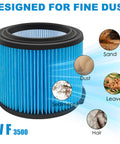 VF3500 Fine Dust Filter Replacement For Rigid Wet Dry Shop Vacuums Three Quarter To Four Point Five Gallon Compatibility