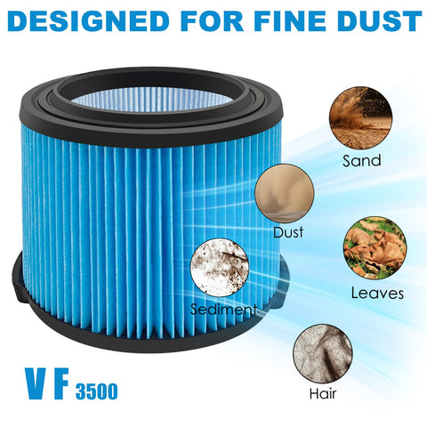 VF3500 Fine Dust Filter Replacement For Rigid Wet Dry Shop Vacuums Three Quarter To Four Point Five Gallon Compatibility