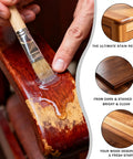 Application of Top Shelf Oxalic Acid Wood Bleach One Pound Powder Formula on stained wooden surface with brush.