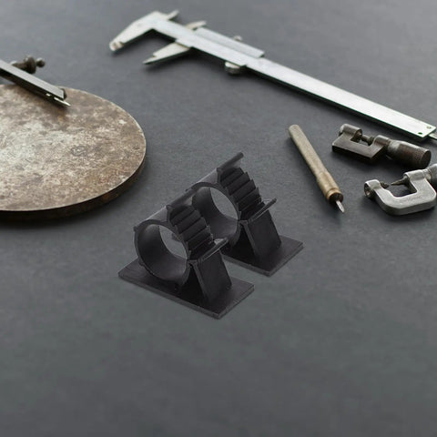 Self Adhesive Pipe Holder Clamps For Filtration System Tubes And Washing Machine Hoses, Black Plastic Tube Clips With Soft Cushioned Inner Lining, Multi Line Organizer For Water Tubing And Electrical Wires, Great For Renovation Or Appliance Setup, black plastic dual pipe clamp on workbench