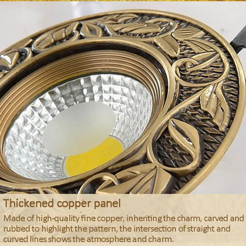 Slick 12 Pack 7W LED Dimmable Recessed Ceiling Lights With Vintage Brass Grille Finish Perfect For Bedrooms And Commercial Spaces Quick Easy Bronze Trim showing detailed copper panel design.