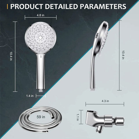 Detachable Handheld Shower Head With High Pressure Power Wash 6 Spray Settings 59 Inch Hose Bracket And Rubber Washers