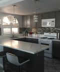 Kitchen with two pack 5 inch crystal pendant lights with brushed nickel finish over island, modern decor