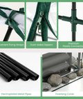 Close-up details of Metal Raised Garden Bed With Cover And Mini Greenhouse including fixing straps, zippers, connectors, and pipes.