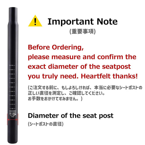 Alloy Bike Seat Post 350mm For MTB Road BMX And Fixed Gear, Multiple Diameter Options 6061 Aluminum Black with measurement guide