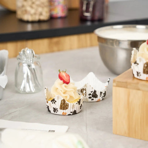 Greaseproof Cupcake Liners 4000 Pack, 4 Oz Disposable Muffin Cups For Oven Or Freezer, Paw Print Design with Frosted Cupcake