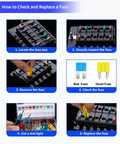 Premium Mini Blade Fuse Assortment 120 Piece Kit 2A To 35A Amps With No Sweat Fuse Puller instructions for replacing fuses.