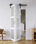 36x84 Inch White Bifold Barn Door With Hardware Kit Included Pre Drilled Holes For Easy Assembly Water Proof PVC Surface