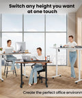 Upgraded 55 Inch Oak Gray Electric Standing Desk With Memory Settings, Large Mouse Pad, Rolling Wheels And Foot Support perfect for home office workstations.