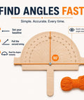 Jobsite Ready Wooden Angle Finder With Bright Orange String Line 12 By 10 Inch Birch Plywood Ruler showing degree markings for easy measurement.