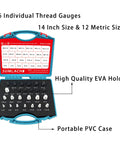 Nut And Bolt Thread Checker Set Inch And Metric 14 Inch And 12 Metric Thread Gauges In An EVA Holder Inside A Portable Waterproof PVC Case