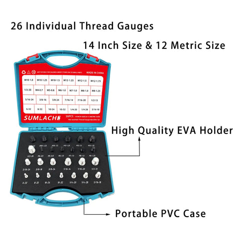Nut And Bolt Thread Checker Set Inch And Metric 14 Inch And 12 Metric Thread Gauges In An EVA Holder Inside A Portable Waterproof PVC Case