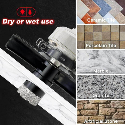 DT-DIATOOL Diamond Core Drill Bits Kit with sizes and a 25 mm finger bit for tile, marble, granite; dry or wet use