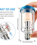 Triple Pack Compressed Air Filter And Water Oil Separator With 1/4 Inch NPT Inlet And Outlet showing size and valve release.