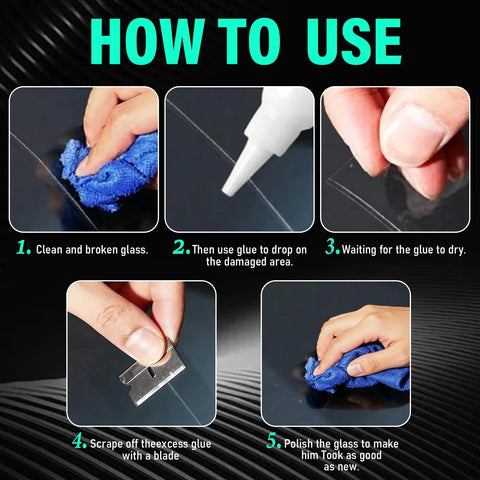 Steps to use the Windshield Crack Repair Kit 2 Pack With Glass Repair Liquid For Quick Fix Of Cracks On Windshields Windows And Mirrors 50ml
