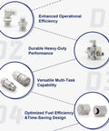 Diagram showing components of Two Pack 3 Way Hydraulic Diverter Valve Kit For 1 To 2 Ton Mini Excavators With 31 Inch Hoses