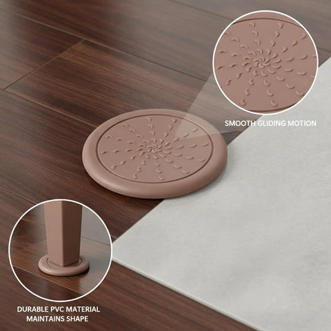 Brown PVC 4 To 8 Pack Self Adhesive Furniture Pad on hardwood, showing smooth glide and durability under chair leg.