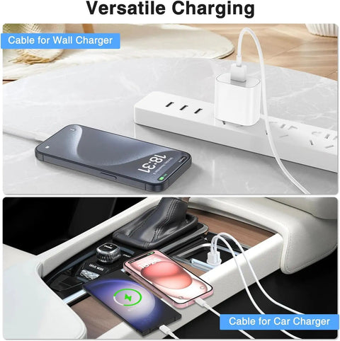 CarPlay USB C Cable For iPhone 17 16 15 Charger Cord 3Ft 6Ft USB A To USB C Fast Charge Cable with Wall and Car Chargers setup