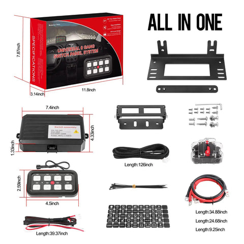 8 Gang Switch Panel For Trucks Boats ATVs UTVs SUVs Caravans And Marine Slim Waterproof LED On Off Panel 12 24V Kit Components