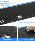 Close-up of 53 Inch Waterproof Fish Ruler Tape with Bump Board showing high visibility markings, waterproof material, and easy cleaning.