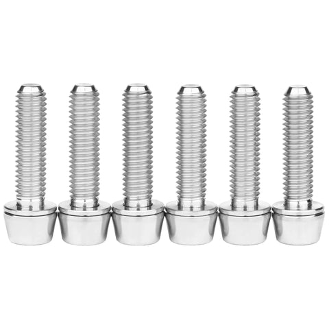 Six silver titanium M5x20mm Allen bolts with washers for bicycle stem