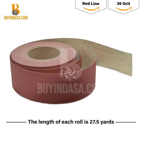 Rhynostick Redline Pro Grade 2.75 Inch PSA Sandpaper Roll 80 Grit 27 Yard Long Continuous Self Adhesive Backed for Woodworking